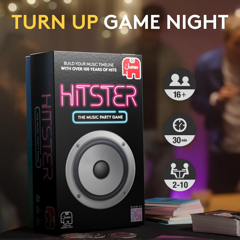 Jumbo Hitster - The Music Party Card Game, Fun Music Quiz Card Game, 2-10 Players - 300 Plus Iconic Music Hits - Great for Adult and Family Game Night