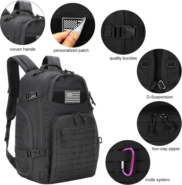 35L Tactical Backpack for Men Heavy Duty Military Backpack 3 Day Assault Pack Molle Backpack Hiking Rucksack (Black1)