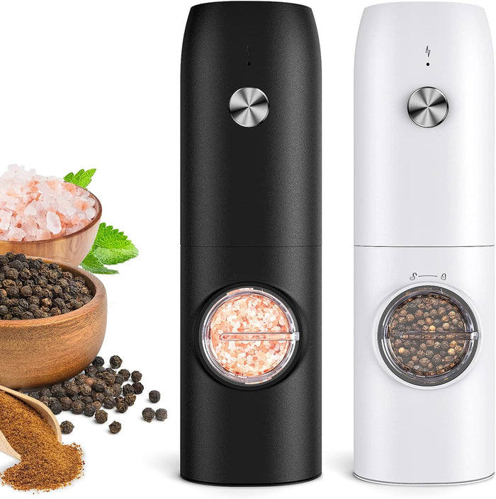 Electric Salt and Pepper Grinder Set：Rechargeable Automatic Pepper Mill Grinder with LED House Warming Gifts New Home, USB Adjustable Coarseness shakers, One-Hand Operation for Kitchen Appliances