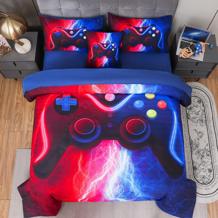 4 Pcs Full Gamer Bedding Sets for Boys, Gaming Full Comforter Set for Boys Beeding Set