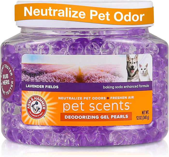 Arm & Hammer Air Freshener Gel - Pet Odor Eliminator with Baking Soda - Odor Absorbing Gel Beads for Cats & Dogs - Pet Deodorizer and Air Neutralizer for Home - Natural Freshness Lavender Fields 12 oz