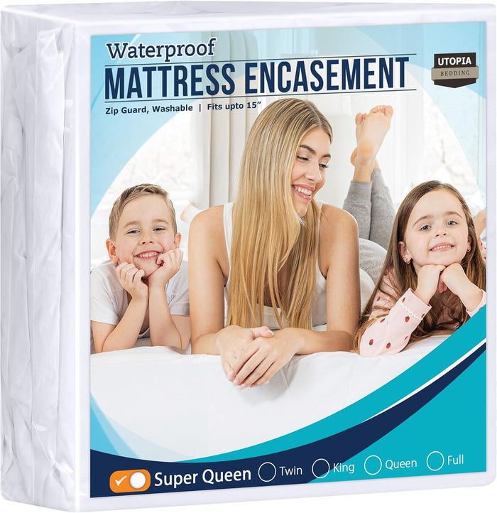 Utopia Bedding Zippered Mattress Encasement Queen, 100% Waterproof Bed Bug and Dust Mite Proof Mattress Protector, Absorbent Six-Sided Mattress Cover