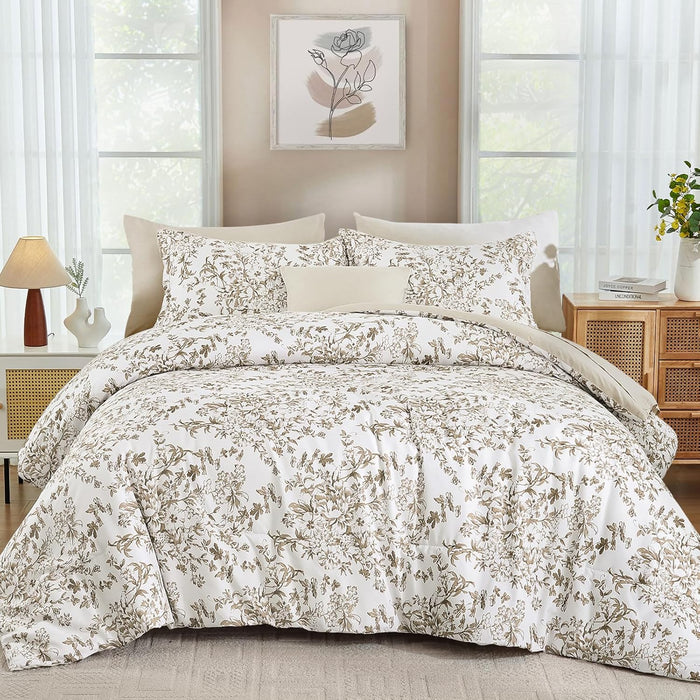WONGS BEDDING 8 Pieces Queen Size Comforter Set Green, Sage Green Floral Bed in a Bag Comforter Sets, Soft Reversible Botanical Flowers Bedding Sets for All Season (90"x90")