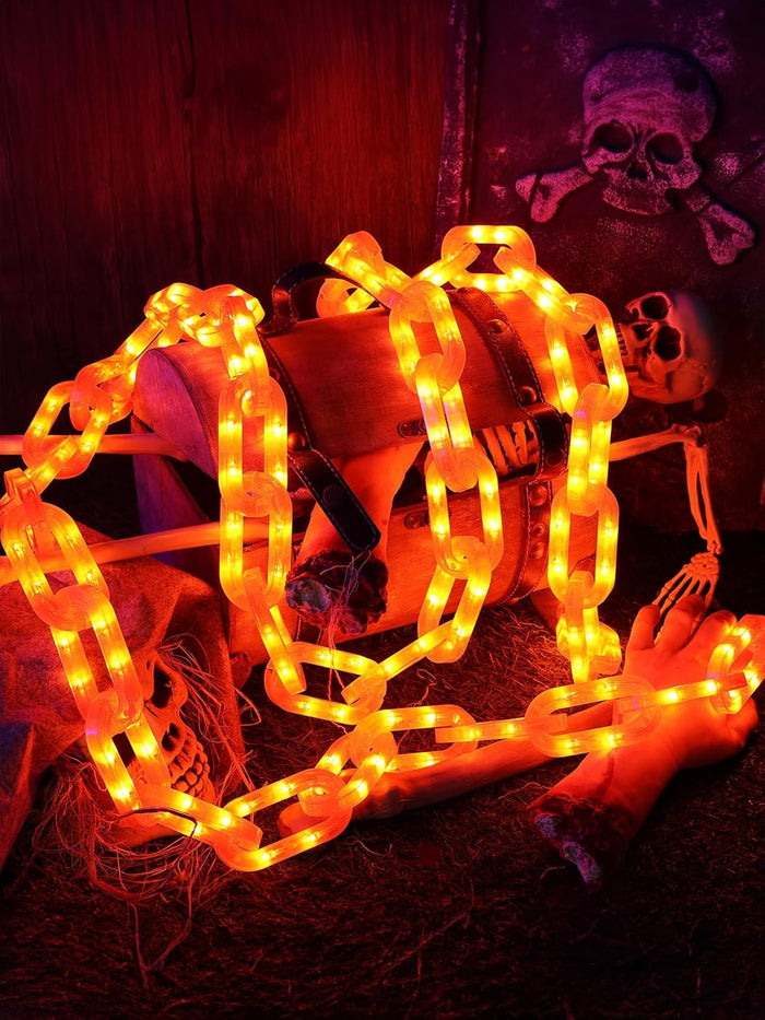 Solar Halloween Decorations Outdoor String Lights - 10 Ft 160 LED Plastic Chain String Lights with Waterproof, 8 Lighting Modes and Timer Function (Orange) US Patent Product