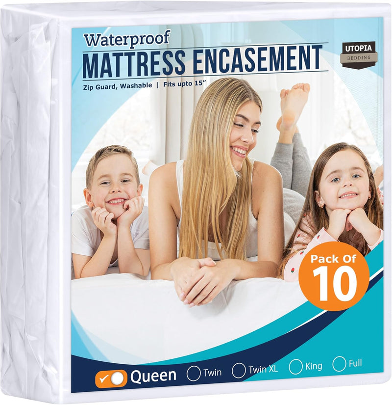 Utopia Bedding Zippered Mattress Encasement Queen, 100% Waterproof Bed Bug and Dust Mite Proof Mattress Protector, Absorbent Six-Sided Mattress Cover