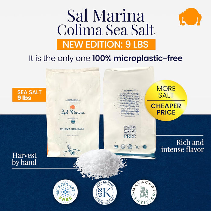 SAL MARINA | Unrefined Colima Sea Salt 9lbs | Kosher Salt 100% Natural - Vegan Gluten Free Organic Table Salt Seasoning Food