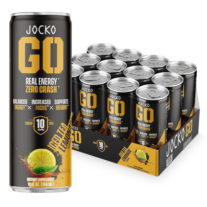 Jocko Fuel Blue Raspberry Energy Drink, 12 Pack, 0 Sugar, 95mg Caffeine, Supports Brain Health