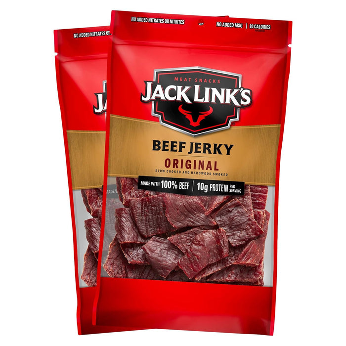Jack Link's Beef Jerky, Sweet & Hot, Large Jerky Bags - Flavorful Meat Protein Snacks, Great Stocking Stuffers, Gifts for Men, 9g of Protein per Serving, Made with 100% Beef - 9 Oz. (Pack of 2)