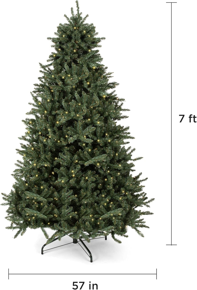 Papyrus 7 ft Pre-Lit Artificial Christmas Tree, Blue Spruce, Warm White Lights, Includes Stand and Storage Bag