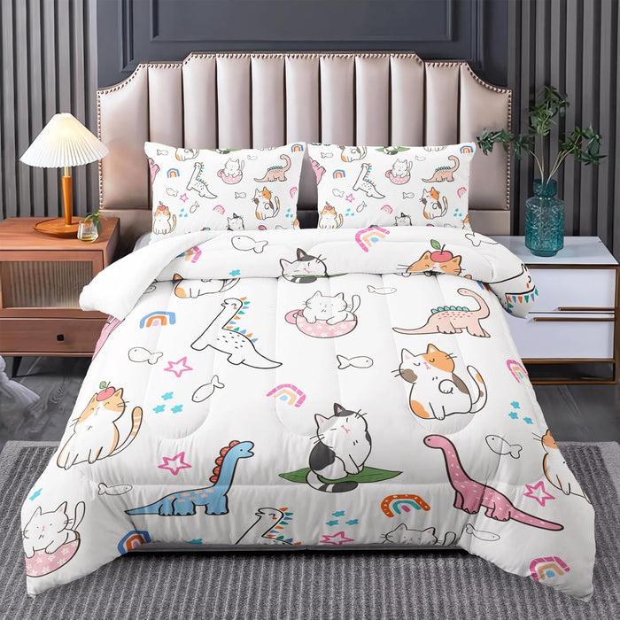 Dinosaur Comforter Set for Boys Twin,Kawaii Comforter Cute Bed Set，Dinosaur beeding Bed Quilt for and Girls Bedroom Decor,with 1 Quilt and 2 Pillowcases