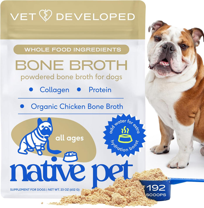 Native Pet Bone Broth for Dogs - Made with Real Beef Bone Broth, Dog Food Toppers for Picky Eaters - Provides Extra Hydration & Nutrition for Joint Strength, Immunity & Heart Health-48 Scoops