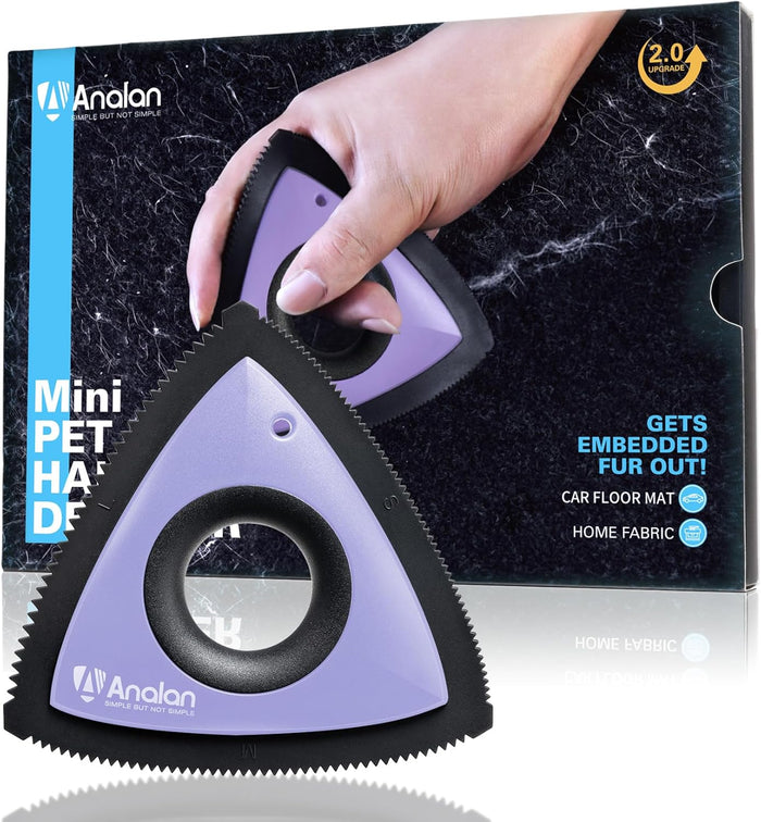 Analan Mini Pet Hair Remover for Car Detailing Supplies, Carpet Dog Hair Remover for Car Interior, Triangle Dog Hair Remover for Auto Detailing, Couch, Furniture, Lint, Carpet (Jet Black)