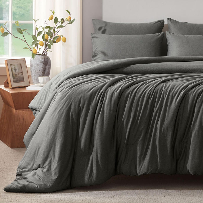 Queen Comforter Set, Comforters Queen Size Luxury Ultra-Soft Jersey Knit Bedding Sets, Dark Grey Lightweight Down Alternative Bed Comforte Queen for All Season, 3 Piece Bedding Setrey