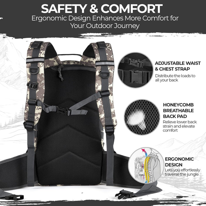 MIRACOL Tactical Survival Backpack Kit: 35L MOLLE Pack with 2.5L Hydration Bladder - Emergency Go Bag for Urban Disaster Volunteers - Reflective Rescue Gear for Evacuation & Field Missions
