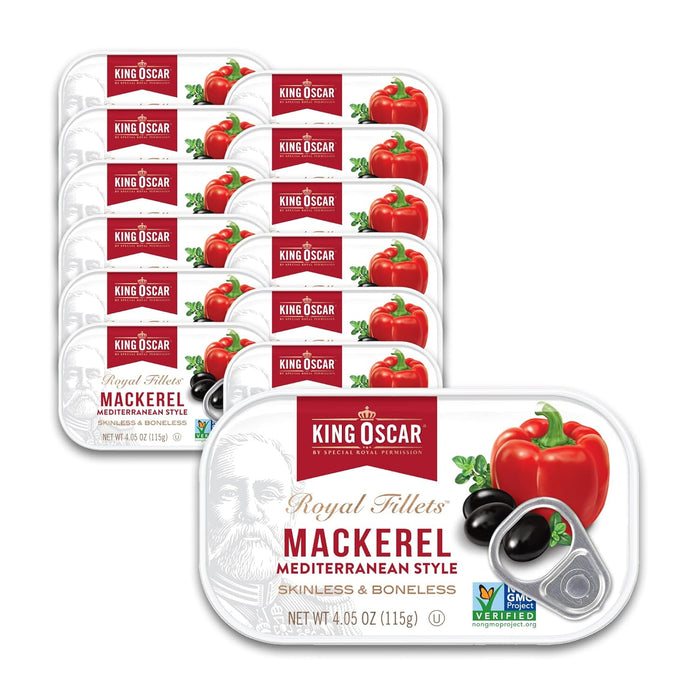 King Oscar Skinless & Boneless Mackerel Variety Pack, 4.05 Ounce Cans (Pack of 6), Skinless & Boneless, Wild Caught Canned Mackerel