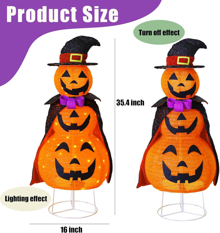 TW SHINE 3FT Halloween Collapsible Pumpkin Decorations, Light Up 60 LED Pumpkin with Cloak with 8 Lighting Mode, Pop Up Jack-o-Lantern for Outdoor Indoor Garden Yard Porch Home Party Decor