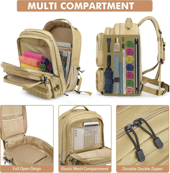 G4Free 45L Military Tactical Backpack for Men Large Army Molle Daypack 3 Day Assault Pack Bug Out Bag Hiking Rucksack(Khaki)