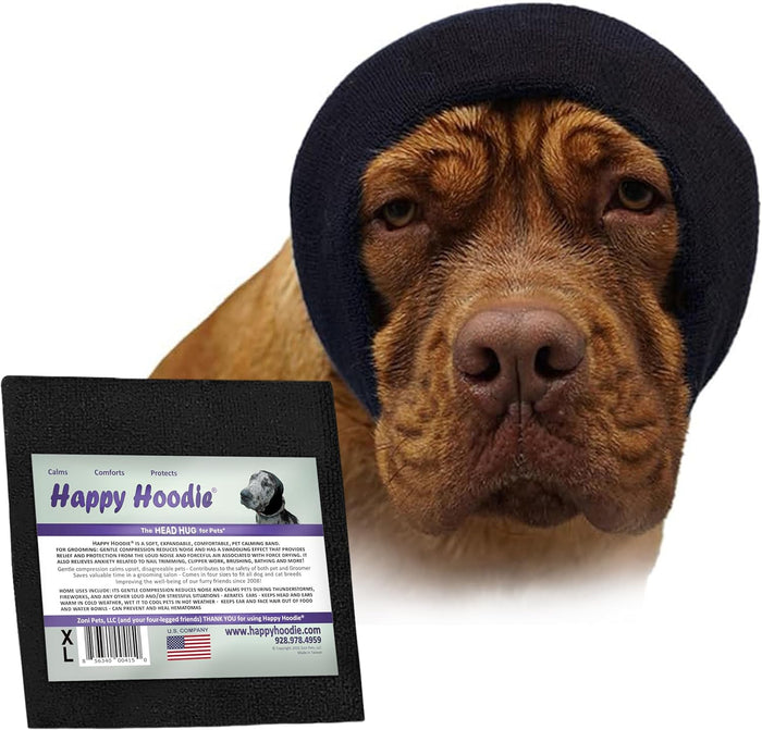 Happy Hoodie The Original Dog & Cat Calming Band - American Brand - Anxiety Relief/Noise Protection-Grooming-Thunder-Fireworks (Large, Blue) - Since 2008