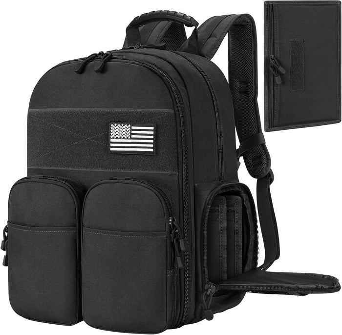 CVLIFE Tactical Range Backpack for Handguns, Shooting Backpack with Pistol Cases, Daypack with Removable Divider for Men (BLACK, regular)