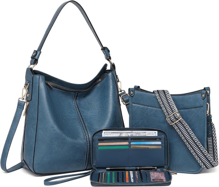 Purses for Women 3PCS, Crossbody Bags Set Large Leather Purse Shoulder Handbags with Wallet Adjustable Straps for Ladies Tote