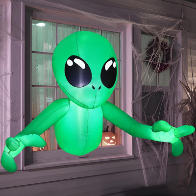 Joiedomi 4.5ft Halloween Inflatable Alien Outdoor Decoration, Blow Up Alien Window Breaker with LEDs, Halloween Window Inflatable Decor for Outdoor Yard Garden Party Lawn Decor