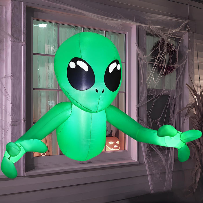 Joiedomi 4.5ft Halloween Inflatable Alien Outdoor Decoration, Blow Up Alien Window Breaker with LEDs, Halloween Window Inflatable Decor for Outdoor Yard Garden Party Lawn Decor
