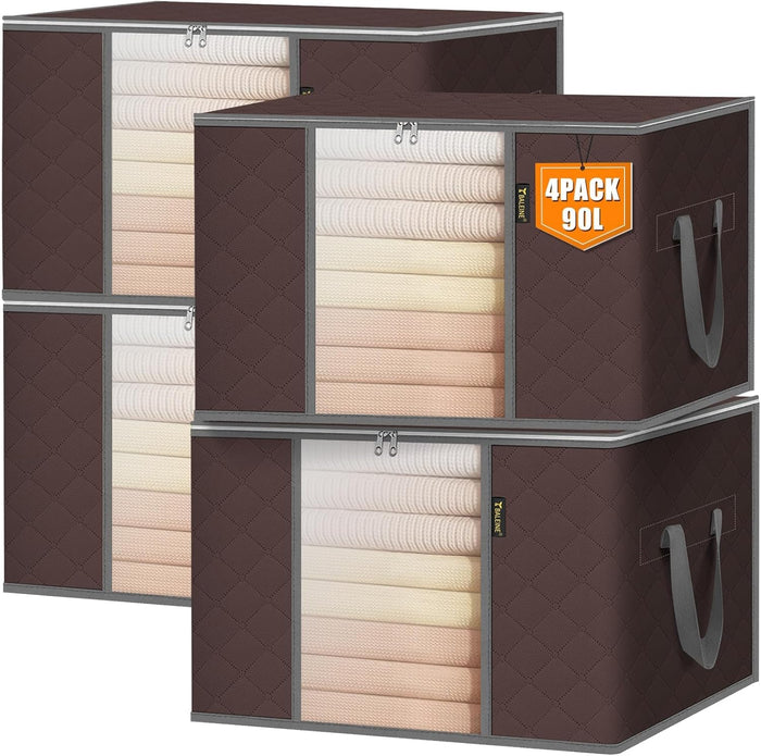 BALEINE 6 Pack Clothes Storage Bags, 16 Gallon Storage Containers with Reinforced Handle, Sturdy Zipper, Closet Organizer for Blanket, Comforter, Pillow, Bedding (Grey, 6 Pack)