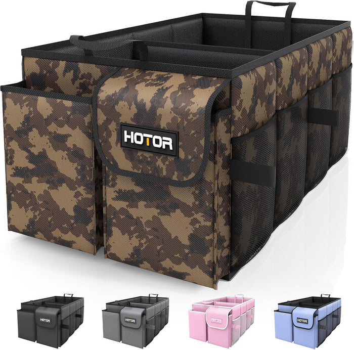 HOTOR Trunk Organizer - Car Organizer, Foldable Trunk organizer for SUVs & Sedans, Sturdy Car Organization for Car Accessories, Tools, Sundries, Black, 2 Compartments, 21.3"×12.6"×10.6"