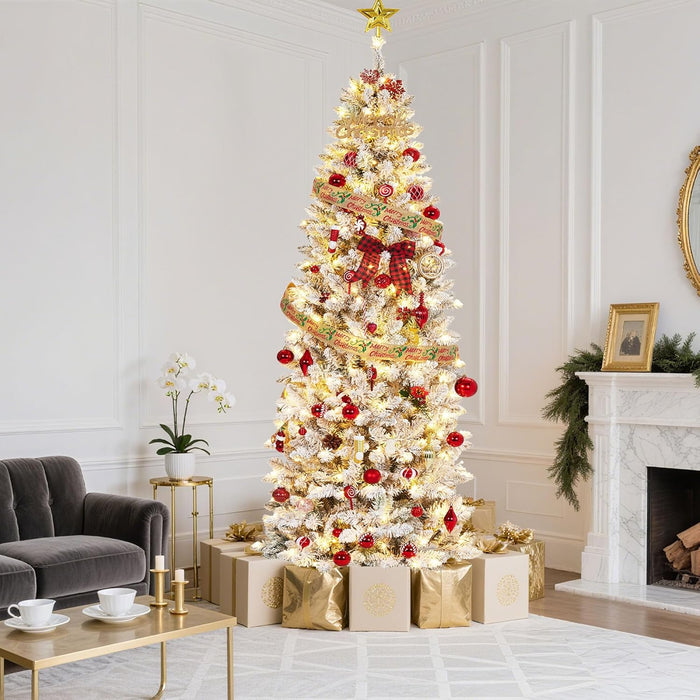 GAOMON Pencil Christmas Tree,6FT Artificial Pre-Lit Christmas Tree, Xmas Tree with Metal Stand, Artificial Tree for Home Party Office Holiday Decoration
