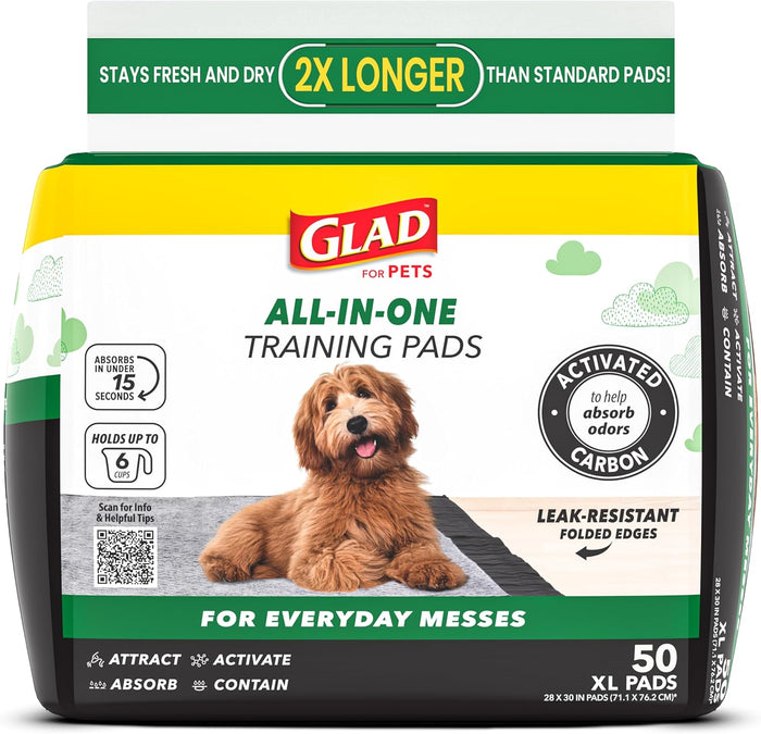Glad for Pets Extra Large Charcoal Dog Training Pads - Absorbent Disposable Pee Pads for Dogs, Cats & Puppies - Jumbo-Size Potty Pads that Neutralize Urine Instantly - 30 Count Pet Supplies