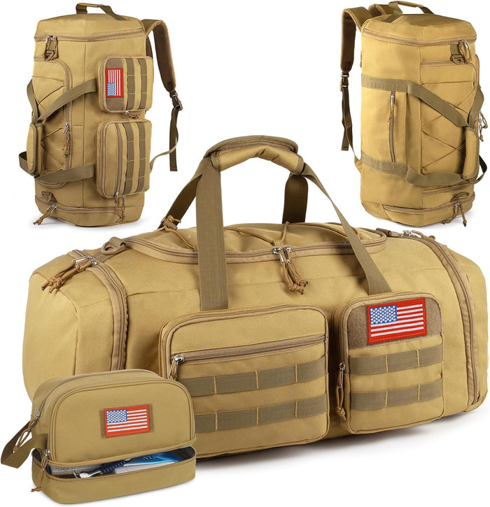 Tactical Gym Bag for Men，70L Large 3 in 1 Sports Duffle Bag with Shoes Compartment for Travel,Water Resistant Travel Backpack Weekender Overnight Bag with Wet Pocket for Women