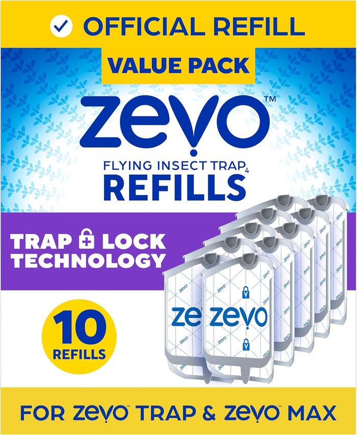 Zevo Flying Insect Trap Refill - for The Zevo MAX & Standard Indoor Fly Trap - Catch Gnats, House & Fruit Flies - Easy to Use - Mess-Free Disposal (4 Refill Cartridges)