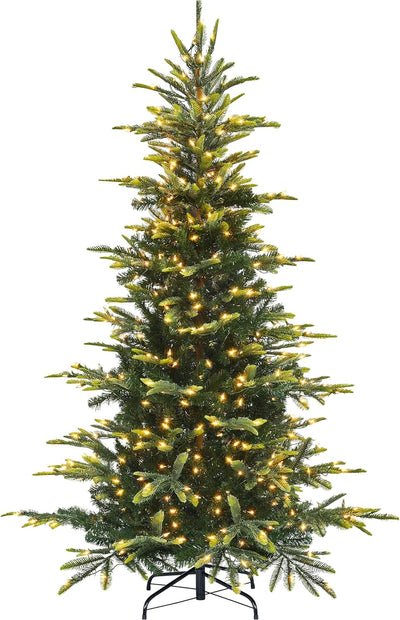 Yaheetech 6ft Pre-lit Aspen Fir Artificial Christmas Tree with 400 Incandescent Warm Lights Full Prelighted Xmas Tree w/828 Branch Tips & Foldable Stand for Home Holiday Decor, Green