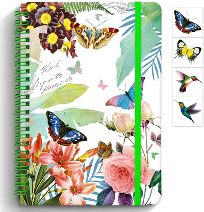 Butterfly Lined Spiral Notebook, 160 Pages, A5 Pretty Hardcover Journal for Teen Girls, 5.7 x 8.25 Inch, Kids Diary for Writing, School, Note Taking