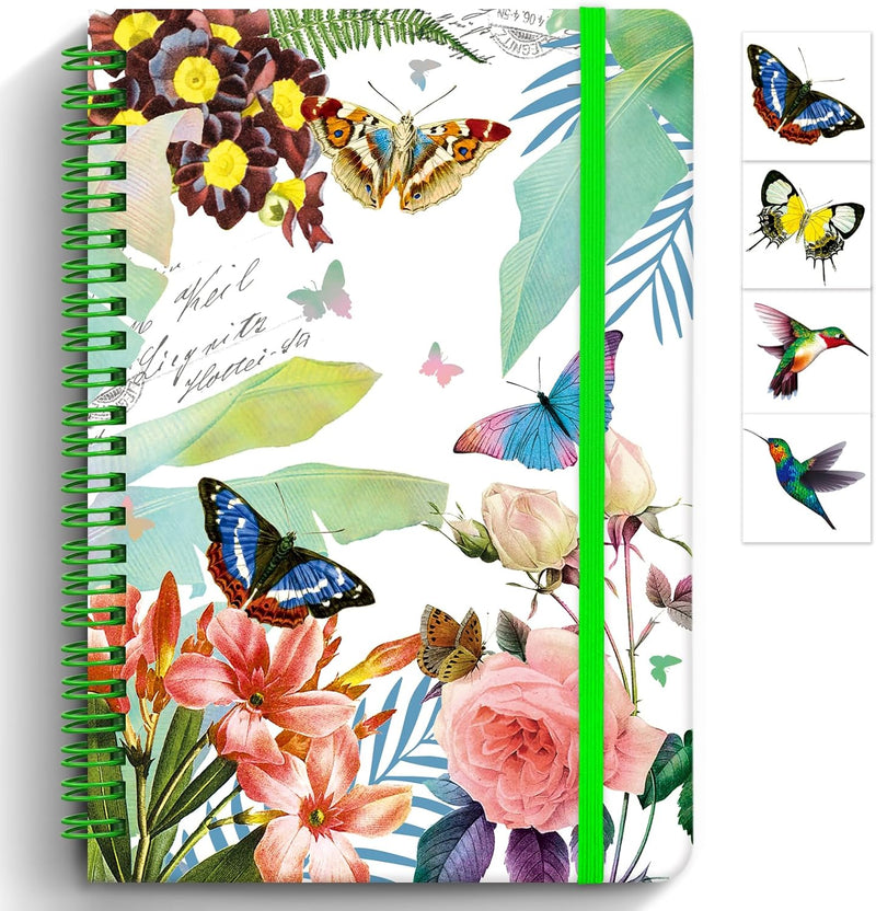 Butterfly Lined Spiral Notebook, 160 Pages, A5 Pretty Hardcover Journal for Teen Girls, 5.7 x 8.25 Inch, Kids Diary for Writing, School, Note Taking