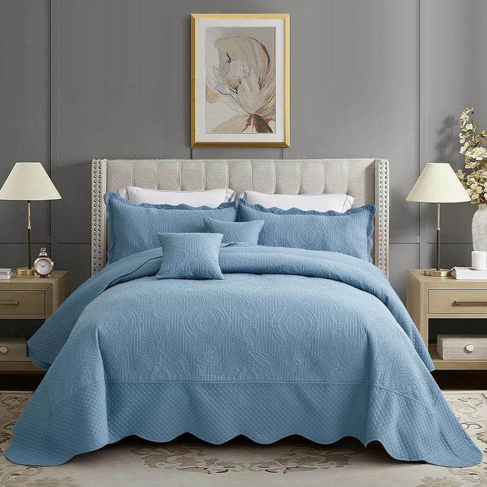 HZ & HY Oversized King Bedspread 128x120 Extra Wide, Quilted Coverlet Bedding Set, Lightweight Thin Comforter, Reversible, 5 Piece, 100% Microfiber, Mocha