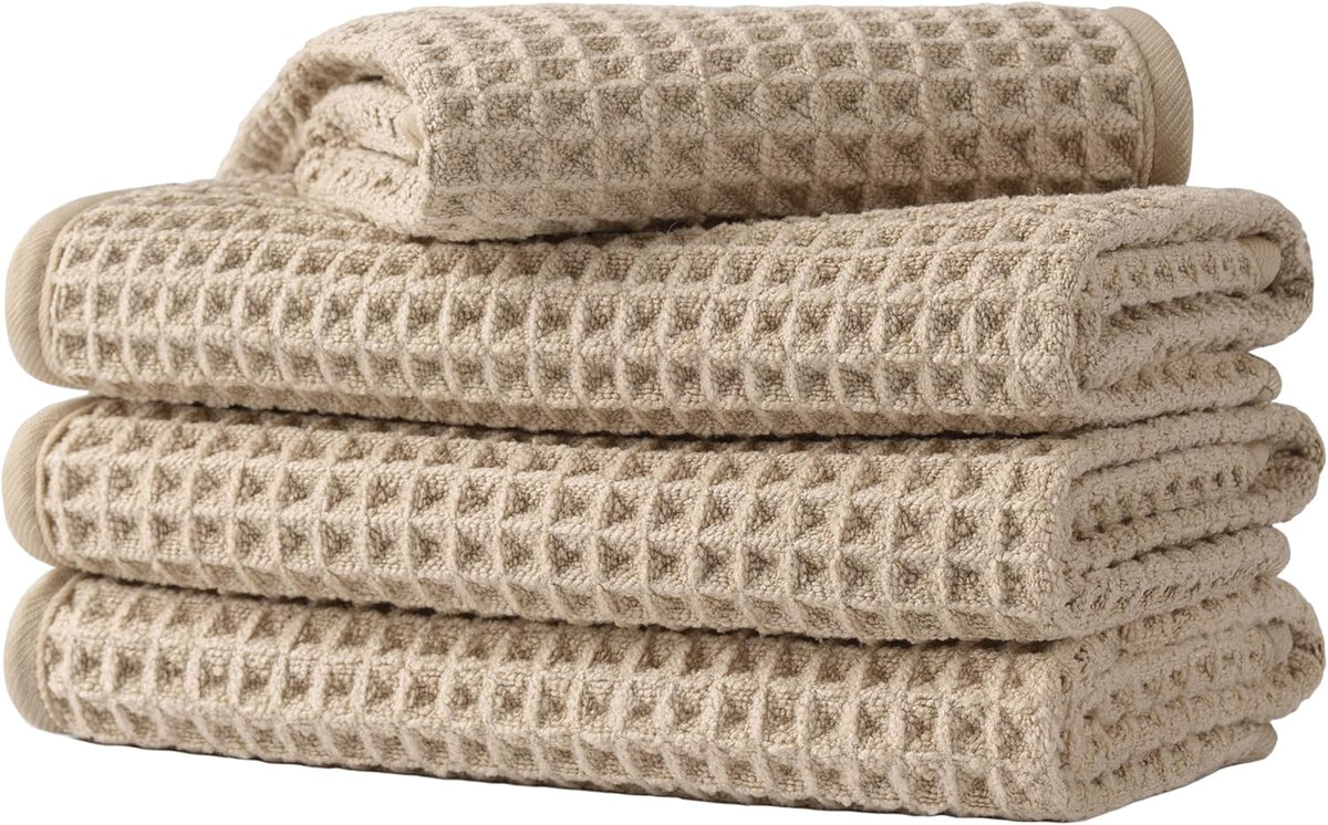 Microfiber Waffle Face Towels, 4 Pieces, Soft, Absorbent, Fast Drying, Lint Free (Turquoise)