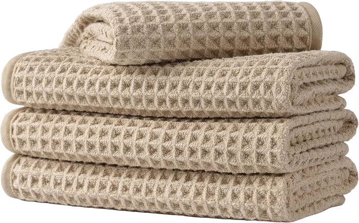 Microfiber Waffle Face Towels, 4 Pieces, Soft, Absorbent, Fast Drying, Lint Free (Turquoise)