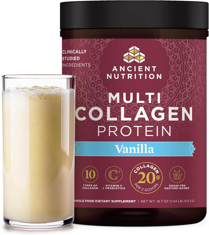 Ancient Nutrition Collagen Powder Protein with Probiotics, Unflavored Multi Collagen Protein with Vitamin C, 45 Servings, Hydrolyzed Collagen Peptides Supports Skin and Nails, Gut Health, 16oz