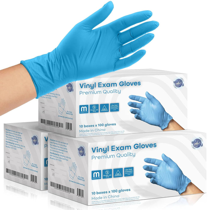 SAFEWAY USA Disposable Vinyl Medical Gloves Bulk — Non-Latex, Powder-Free, Multi-Purpose Protective Professional Gloves for Household Chores, Nursing, Hospital, Lab Work and More — (1000 pcs, Medium)