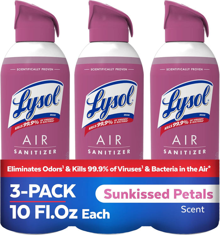 Lysol Air Sanitizer Spray with Odor Eliminator for Home & Office, Sanitizing Spray, Air Freshener Alternative, Mountain Spring Scent, 10 oz (Pack of 3)