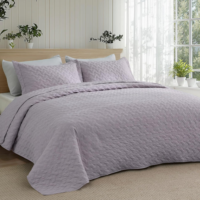 Bedsure Quilts King Size - Grey Bedspreads King Size with Basket Weave Pattern, Soft Quilt Bedding Set, Lightweight Comforter Set Coverlet for All Seasons with 2 Pillow Shams (106" x 96")