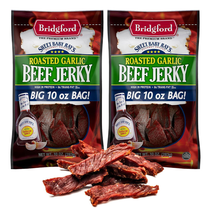 Bridgford Sweet Baby Ray’s Beef Jerky Original 10 oz Pack of 3 - High Protein Healthy Snacks for Your Dietary Preferences - Ready-to-Eat Beef Jerky for On-the-Go Snacking and Busy Lifestyles