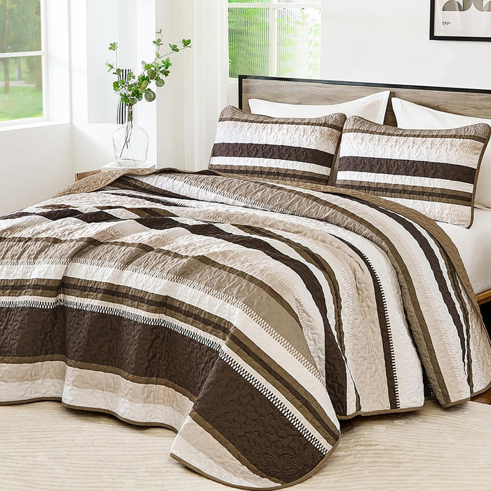 WONGS BEDDING Orange Queen Quilt, Striped Quilts Bedspread Set with Shams, Halloween Fall Coverlet Bedding Set for Bed 96"×90"