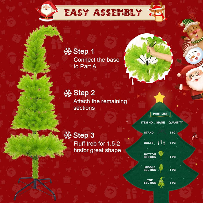 Grinchs Christmas Tree 6FT, Whimsical Bendable Artificial Tree, Lime Green Design with Tree Skirt & Red Ball Ornament, Christmas Decorations Indoors and Outdoors