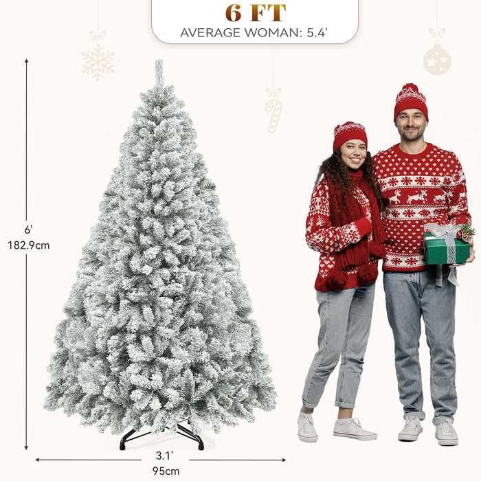 YITAHOME Snow Flocked Artificial Full Christmas Tree, Christmas Pine Tree with 880 Branch Tips, and Foldable Base for Home, Party Decoration(6ft)