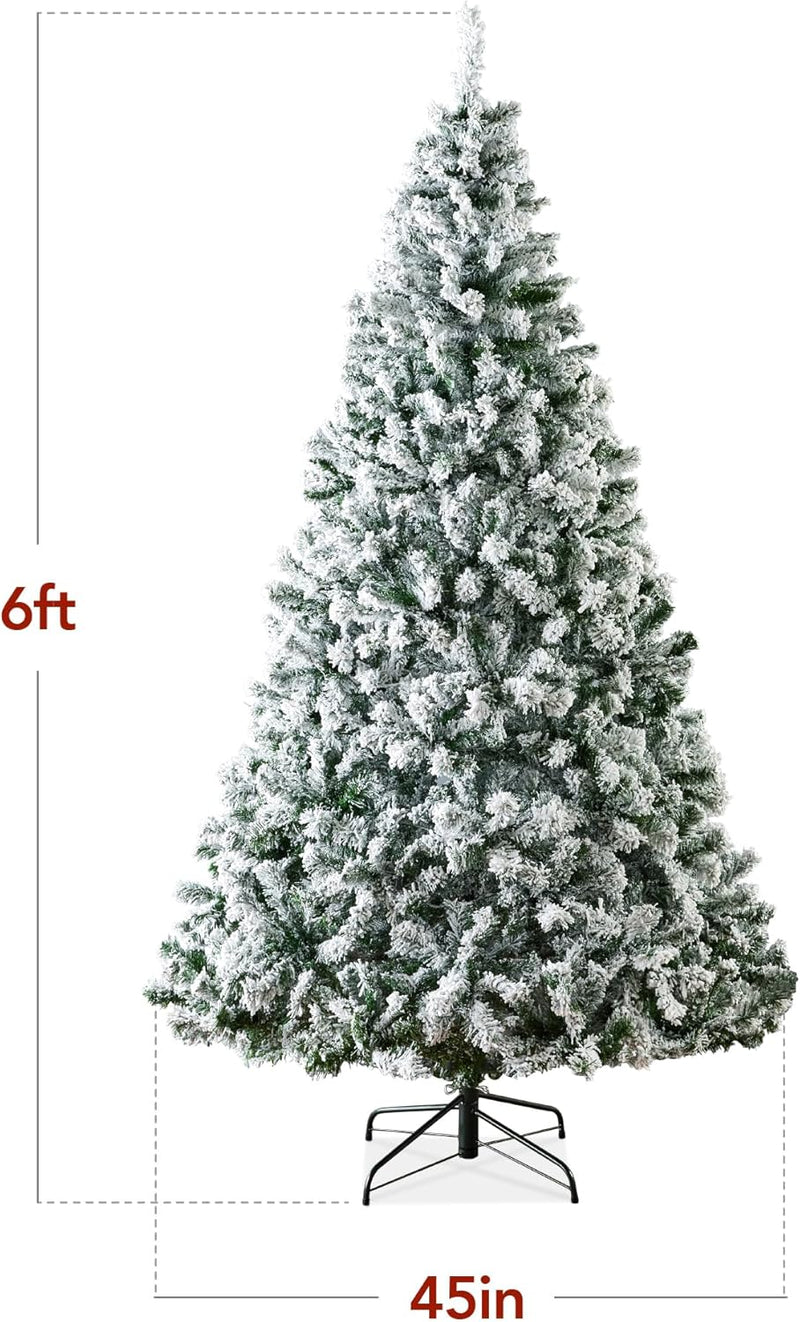 Best Choice Products Artificial Christmas Tree, 6ft Unlit Snow Flocked Design Pine Tree, Full Appearance Snowy w/Easy Assembly, Metal Stand