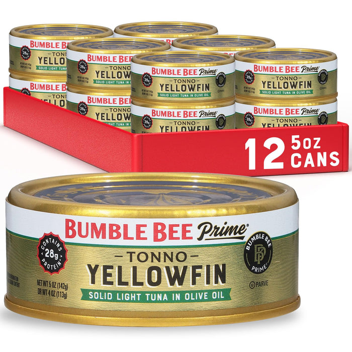 Bumble Bee Prime Solid White Albacore Tuna in Water, 5 oz Cans (Pack of 4) - Premium Wild Caught Tuna - 32g Protein per Serving - Non-GMO Project Verified, Gluten Free, Kosher