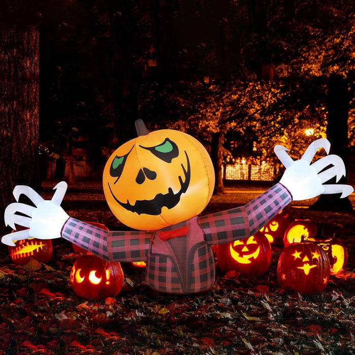 Youngfan 7FT Long Halloween Inflatable Outdoor Decorations, Giant Pumpkin Ghost Blow Up for Yard, Porch, Lawn & Garden, Spooky LED Lighted Halloween Inflatables Decor