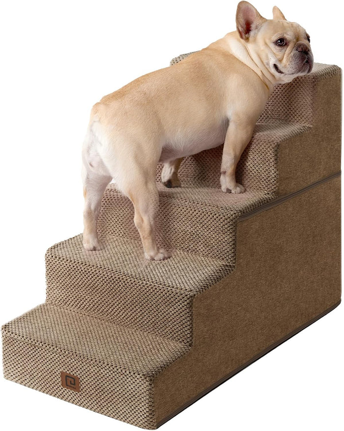 EHEYCIGA Dog Stairs for Bed 18" H, 4-Step Dog Steps for High Bed, Pet Steps for Small Dogs and Cats, Non-Slip Balanced Pet Ramp Indoor, Grey